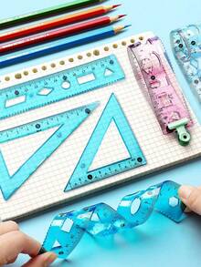 4PCS Flexible Multifunctional Wavy Plastic Ruler Set Durable For Students Drawing Painting Learning Back To School Stationery Supplies Assorted Colors Essential Gift - Multicolor - View 4