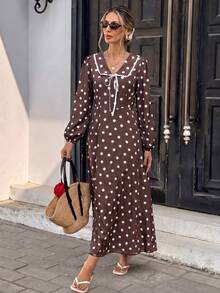SHEIN PariChic Women's Polka Dot Casual Daily Summer Dress - Brown - View 4