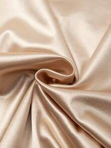 GlowEve CURVE Plus Size Women's Elegant Solid Color Satin Square Neck Lace Trim Back Tie Design Ruched Waist Mid-Length Slip Dress, Suitable For Date/Evening Party, Commute Daily Wear - Champagne - View 3