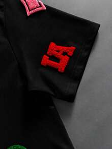 Manfinity Roghcode Men's Letter Print Crew Neck Casual Versatile Daily Wear T-Shirt - Black - View 3