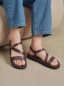 Solecia Women's Simple Comfortable Flat Casual Brown Sandals For Daily Wear, Travel And Vacation - Brown - View 4