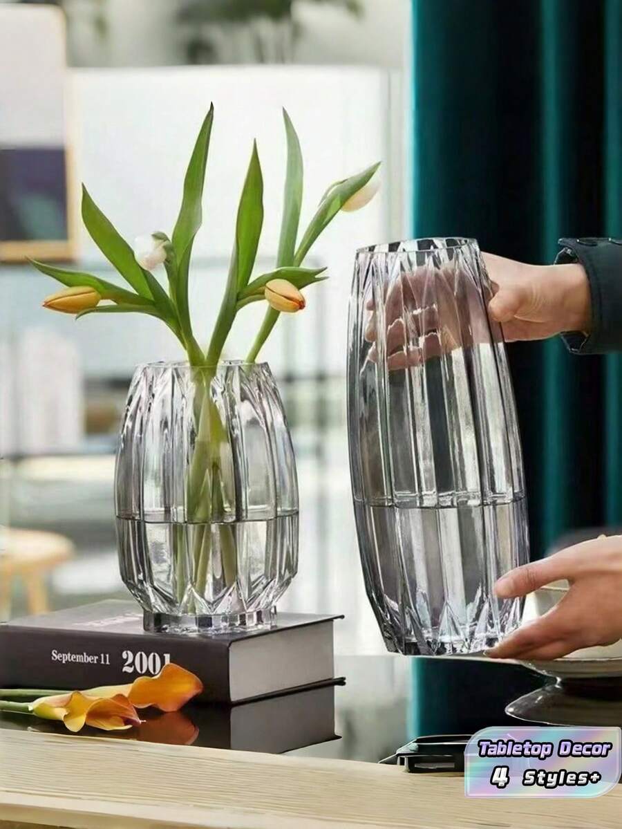 1 PC Textured Ribbed Weighted Base Flower Candle Holder Vase Modern Minimalist Wedding Centerpiece Farmhouse Office Bohemian Shelf Home Decor Tabletop Reception Room Gift For Her - multicolor - View 1