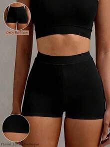 YARNWELL Women's Black Square Cut Swim Shorts - Black - View 2