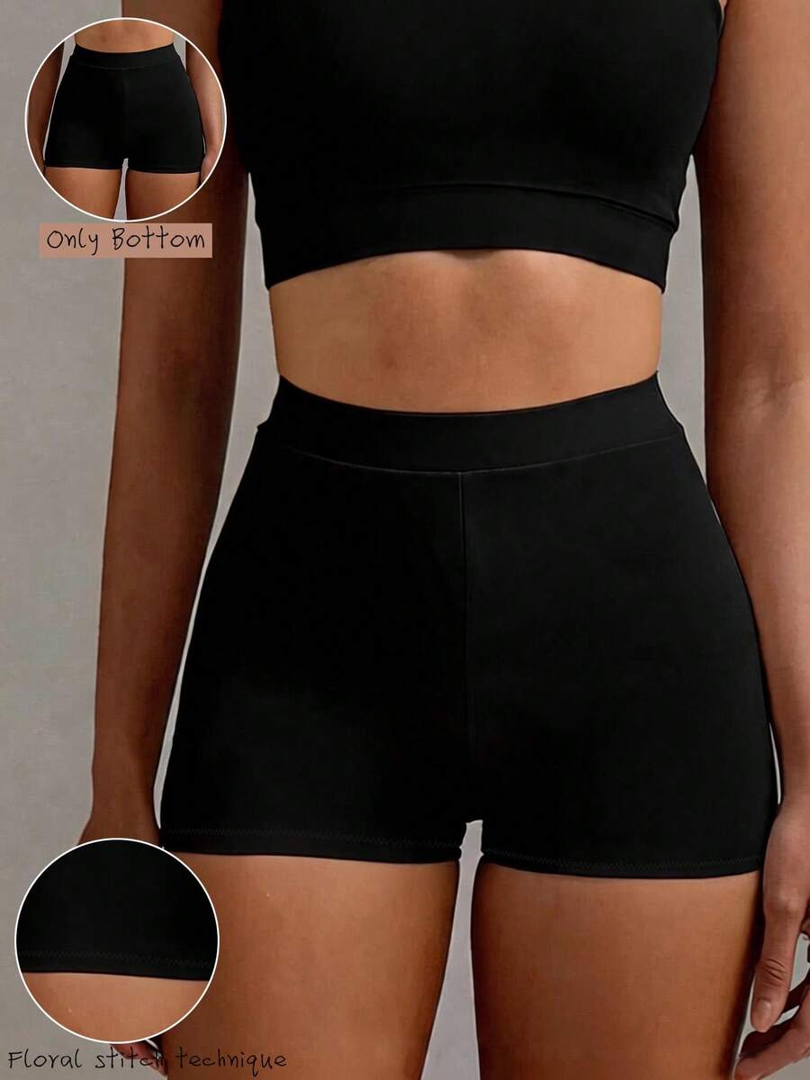 YARNWELL Women's Black Square Cut Swim Shorts