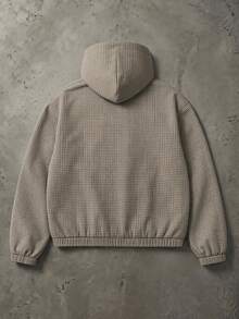 SUMWON Hooded Checked Bomber Jacket With Full Zip Closure Elastic Cuffs And Waistband Micro Gingham Pattern Oversized Fit Autumn Winter Outerwear - Khaki - View 2