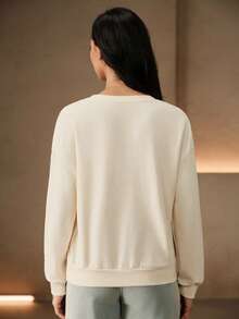 Anewsta 女款水鑽裝飾休閒百搭日常穿著長袖運動衫 - 杏色 - 查看 2