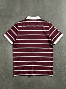STYNVO Men's Summer Casual Striped Letter Print Polo Shirt - Burgundy - View 2