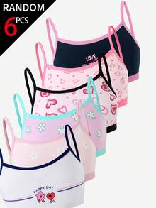 SHEIN 【6件隨機款】大女孩青少年內衣，粉色與白色，冬季，可愛，校園，開學季，愛心花卉圖案 - 彩色 - 查看 5