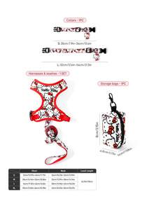 HELLO KITTY AND FRIENDS | SHEIN 全滿版卡通貓寵物用品單件販售，胸背帶牽繩項圈與便攜拾便袋收納架，多尺寸適用幼犬幼貓戶外日常散步 - 鮮紅色 - 查看 11