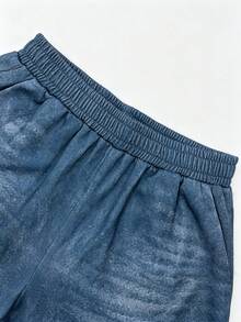 SHEIN 女款鬆緊腰寬鬆休閒牛仔效果印花運動長褲 - 藍色 - 查看 6