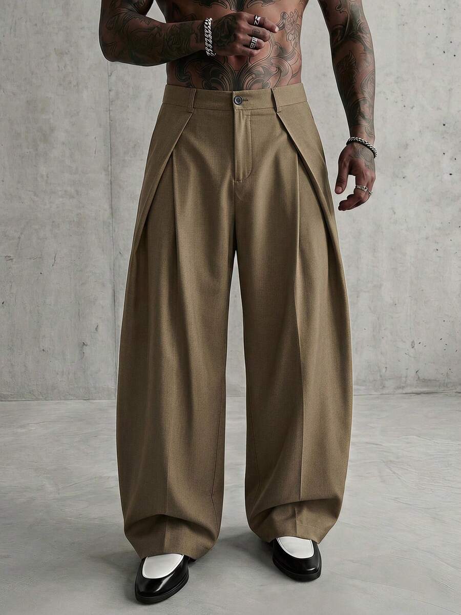 AXEPEAK Men's Solid Color Button Pocket Pleated Long Pants Business Office - Multicolor - View 1