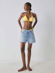 YARNWELL Women's Yellow Spaghetti Strap Two Pieces Swimwear Set - Yellow - View 5