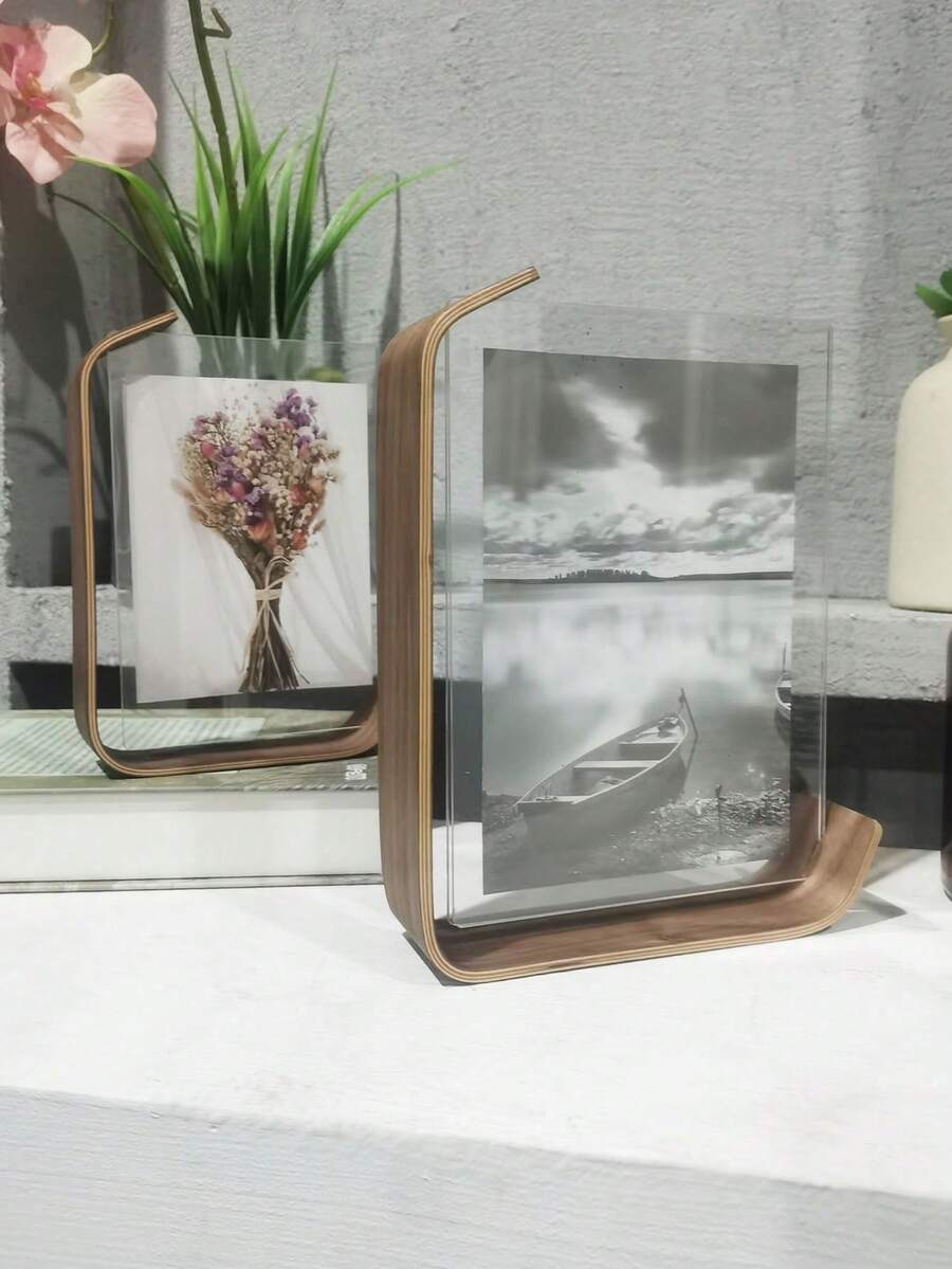 2Pcs/Set Versatile Acrylic Photo Frame With Wooden Stand - Perfect For Displaying Photos, 4x6 Inch 6x8 Inch Photo Frame,Double-Sided Desktop Display, Wedding Photo Frame Decoration Christmas Father's Day Mother's Day Valentine's Day - multicolor - View 1