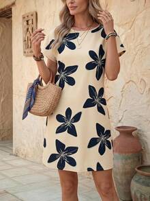 EMERY ROSE Casual Floral Print Vacation Mini Dress For Women, Suitable For Spring/Summer,Casual - Multicolor - View 1