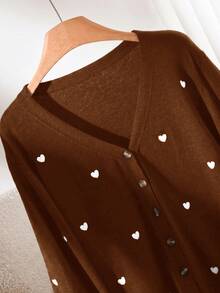 CosyJoli Women's Plus Size Heart Embroidered Basic Cardigan - Brown - View 5