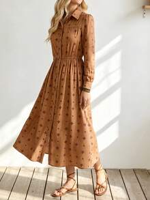 SHEIN Holidaya Women's All-Over Print Pleated Casual Daily Summer Long Dress - Multicolor - View 5
