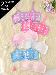 2pcs Random Assorted Colors Sweet Heart Minimalist Basic Mori Style Camisole Tank Top With Padded Chest And Ruched Design, Comfortable Soft For Girls - Multicolor - View 3