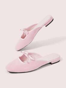 CUCCOO DOLLMOD Women's Shoes Pink Bow Decoration Hollowed Out Closed Toe Mules Flat Shoes Suitable For Daily Leisure - Pink - View 5