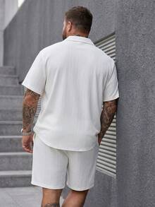 DRIVNCORE 大尺碼男士休閒純色短袖襯衫與短褲套裝，正式款 - 白色 - 查看 2