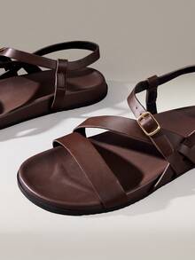 Solecia Women's Simple Comfortable Flat Casual Brown Sandals For Daily Wear, Travel And Vacation - Brown - View 5