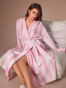 Lazeform Women's Soft Flannel Mid-Length Robe With Tie Waist, Loungewear - Multicolor - View 3