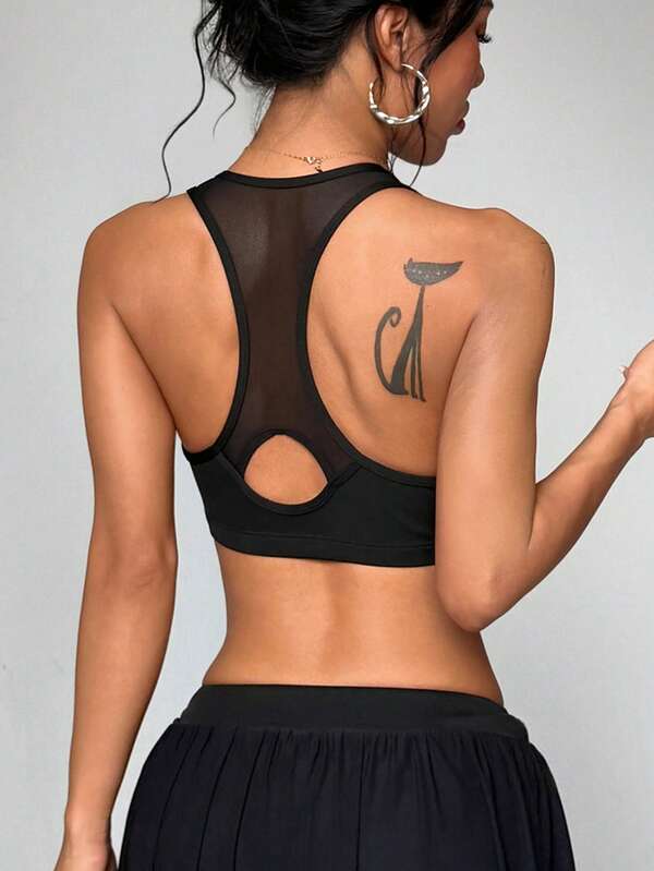 SHEIN Dewbera Women's Solid Color Contrast Mesh Daily Fitness Sports Bra