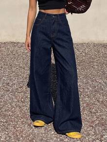 DAZY Women's Loose Korean Style Casual Versatile Bootcut Jeans Petite - Blue - View 3