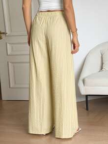 SHEIN Tall 女款休閒寬鬆條紋寬腿長褲 - 黃色 - 查看 2