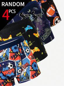 Set de 4 calzoncillos tipo bóxer de algodón con estampados de baloncesto, fútbol y control de juegos para niños preadolescentes - Multicolor - Ver 6