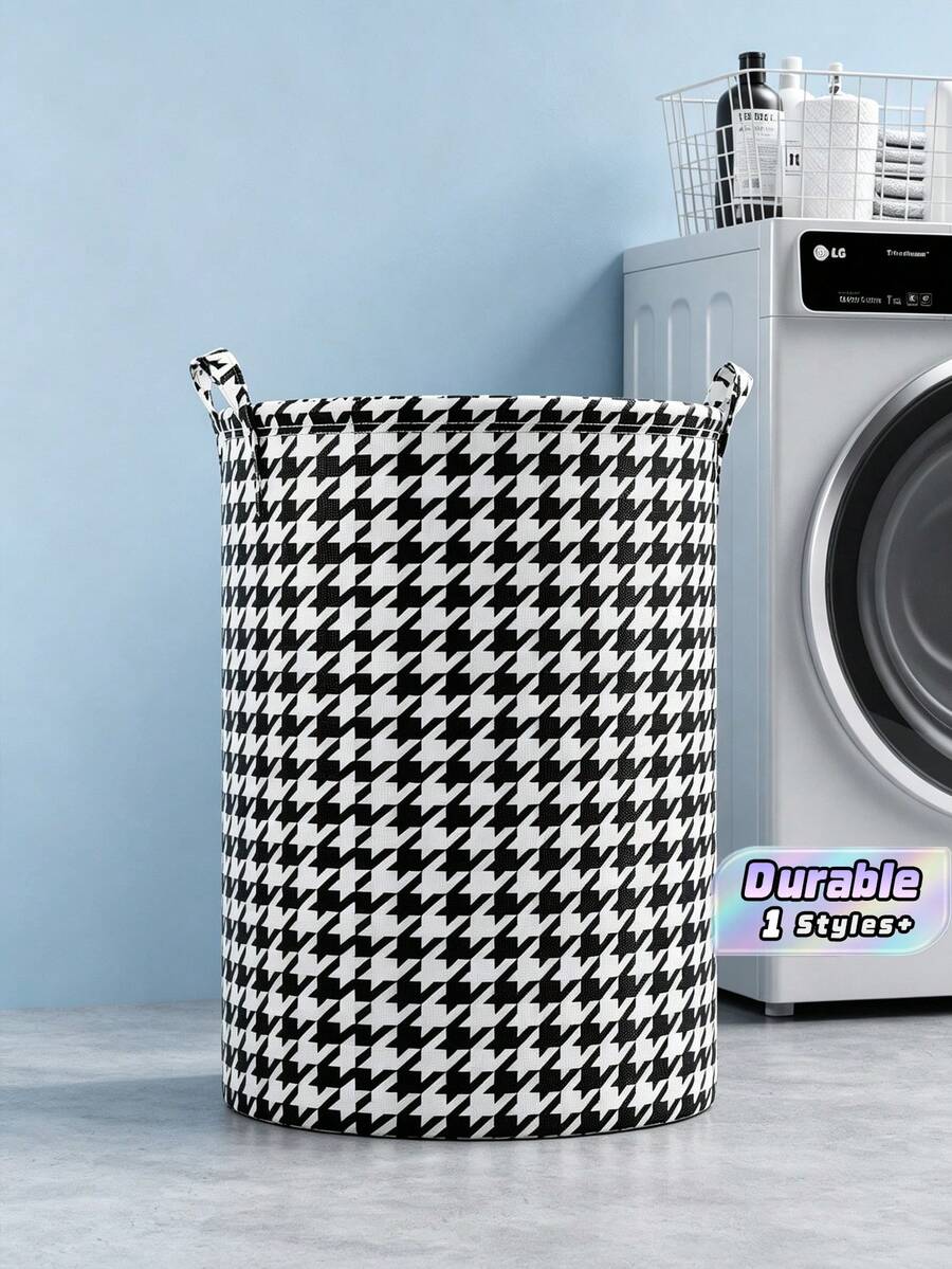 2Pcs Upgraded Large Capacity Laundry Baskets With Waterproof Coating, Storage Bin For Clothes Toys Sundries, Suitable For Bedroom Bathroom Dormitory - Black and White Houndstooth - View 1