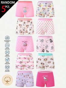 SHEIN [5 Sets Random] Girls Toddler Stylish Underwear,Soft Cotton Cartoon Rabbit Pattern Heart Graphics Striped Designs Light Pink White Purple Boxer Briefs - Multicolor - View 1