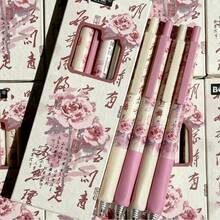 8pcs INS Chinese Style Rose Retractable Gel Pen, Soft Grip Posture Correction, 0.5mm Quick Dry Black Ink For Students Exams & Writing - multicolor - View 3