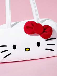 HELLO KITTY AND FRIENDS | SHEIN Tas Bahu Poliester Motif Kucing Lucu dengan Dekorasi Pita 3D, Tas Jinjing Ringan & Luas dengan Resleting untuk Bepergian, Perjalanan & Penggunaan Kasual Sehari-hari - Busur merah - View 7