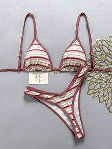 Swim Mod Women's Spring/Summer Jacquard Fabric Halter Bikini Set - Multicolor - View 2