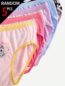 SHEIN 5件装少女多色柔软纯棉内裤，采用趣味连帽兔子和可爱水豚图案，搭配花卉图案和经典格子，使用亲肤针织面料，四季皆宜，随机盲盒包装，款式多样，穿着舒适。 - 彩色 - 查看 3