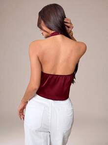 SHEIN PETITE 女款性感露背掛脖上衣，優雅適合派對、通勤與度假，夏季穿搭 - 白色 - 查看 6