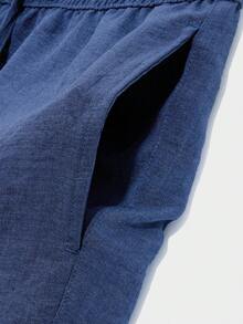 CoralVoy Men's Casual Textured Drawstring Waist Pocket Beach Shorts - Navy Blue - View 6