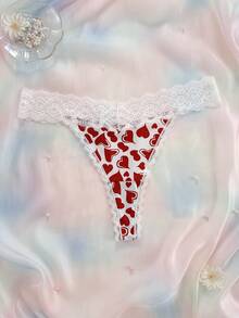 Nora Wilde 1 buah celana dalam thong ukuran besar dengan motif renda patchwork - Red and White - View 1