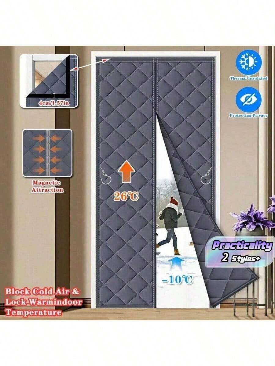 Magnetic Heat Insulating Door Curtain - Heavy Oxford Cloth, Thick Rainproof Quilted Lining, 36" X 80", Suitable For Sliding Glass Doors, Heat Insulation And Sound Reduction, Gray Color, Winter Door Curtain, Sliding Glass Door Insulation - multicolor - View 1