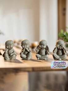 4 Buah Figur Biksu Buddha Kecil Kreatif, Dekorasi Rumah, Ornamen Meja, Aksesoris Lanskap Mini, Hadiah - Beraneka warna - View 1