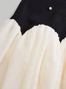 Firerie Kids Tween Girl Black And Cream Summer Elegant Party Dress,Pearl Patchwork Curved Hem Mesh A-Line Sleeveless Fitted Graduation Tea Party Formal Dress - Black - View 4