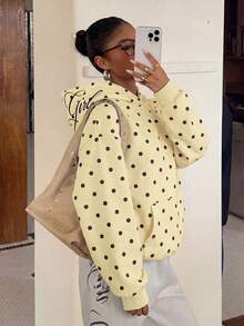 Muchica Women's Knitted Polka Dot Long Sleeve Hooded Sweatshirt - Pale Yellow - View 3