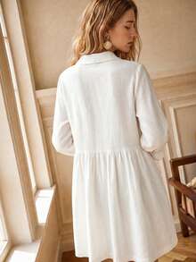 Écloséra Tall Women's French Style Versatile Lace Patchwork Single-Breasted Dress - White - View 2