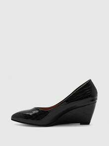 CUCCOO BIZCHIC Black Embossed Pointed Women's Wedge Heels Shoes, Daily Versatile, Comfortable And Simple Commuting To Work, Shopping Women's Shoes Shoes Fall Shoes - Black - View 3
