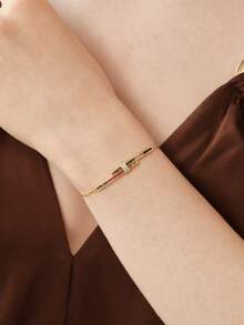 MOTF PREMIUM Bracelet Geometric Oval Color Diamond Women's Gold Simple Accessories European And American Jewelry - Gold - View 4
