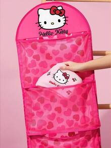 HELLO KITTY AND FRIENDS | SHEIN 掛牆式收納整理袋 附3個網袋，愛心印花衣櫥收納袋，適合女孩學生使用，可收納內衣、髮飾、化妝品，適用於臥室衣櫃 - 深粉色 - 查看 2