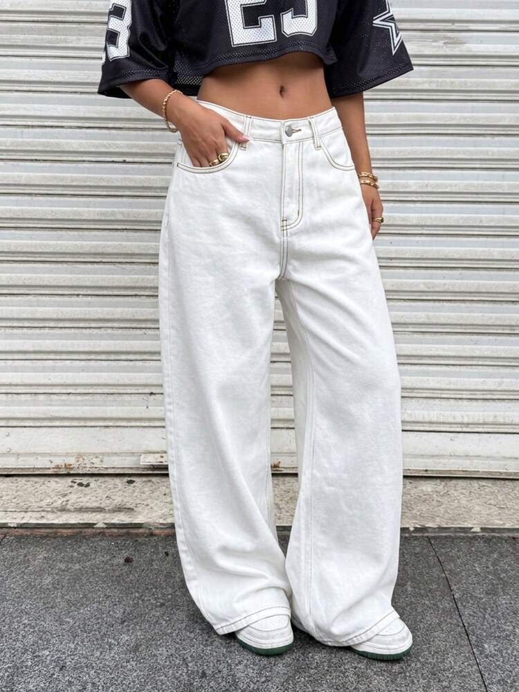 SHEIN Teen Girl Y2K Black Loose Waist Denim Jeans,Spring And