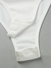 SHEIN Franclia 休闲连体衣、优雅连体衣、夏季连体衣、沙滩连体衣、度假连体衣、毕业季翻领短袖连体衣 - 白色 - 查看 6