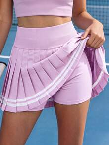 CourtClass CourtClass Falda pantalón plisada a rayas de color contrastante - Lila Púrpura - Ver 3