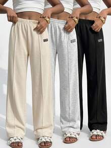 Tween Girls Wide Leg Straight Casual All-Match Versatile Loose Knit Pants, 3-Pack, Fall, Minimalist, Back To School, Outfit - Multicolor - View 1